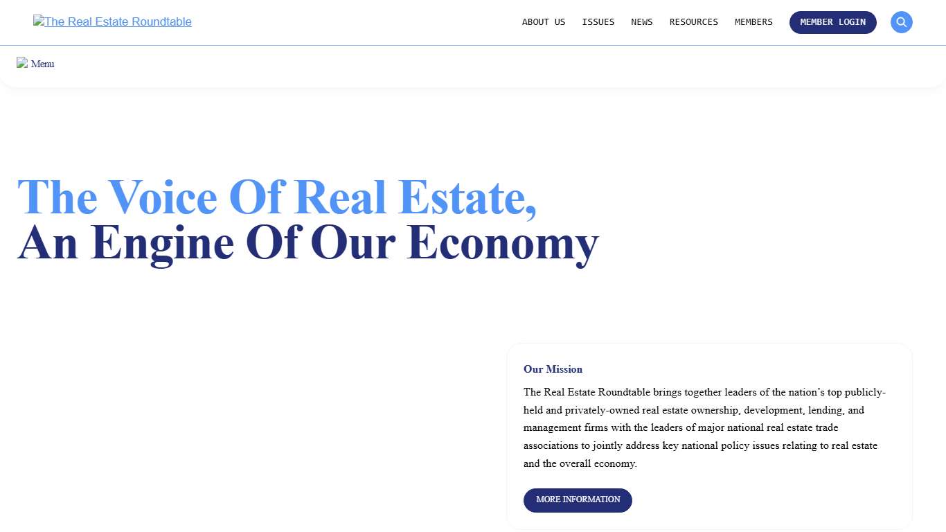 The Real Estate Roundtable – Non-profit public policy organization based in Washington, D.C. representing the interests of commercial real estate