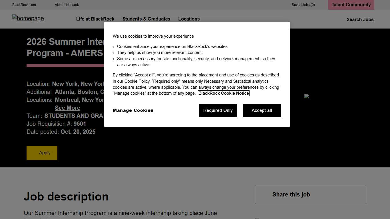 2026 Summer Internship Program - AMERS at BlackRock