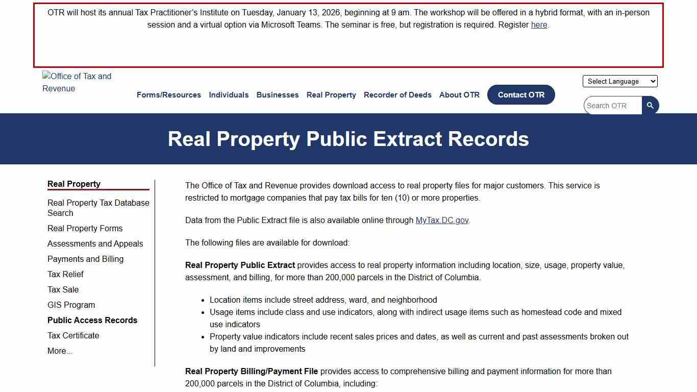 Real Property Public Extract Records | otr